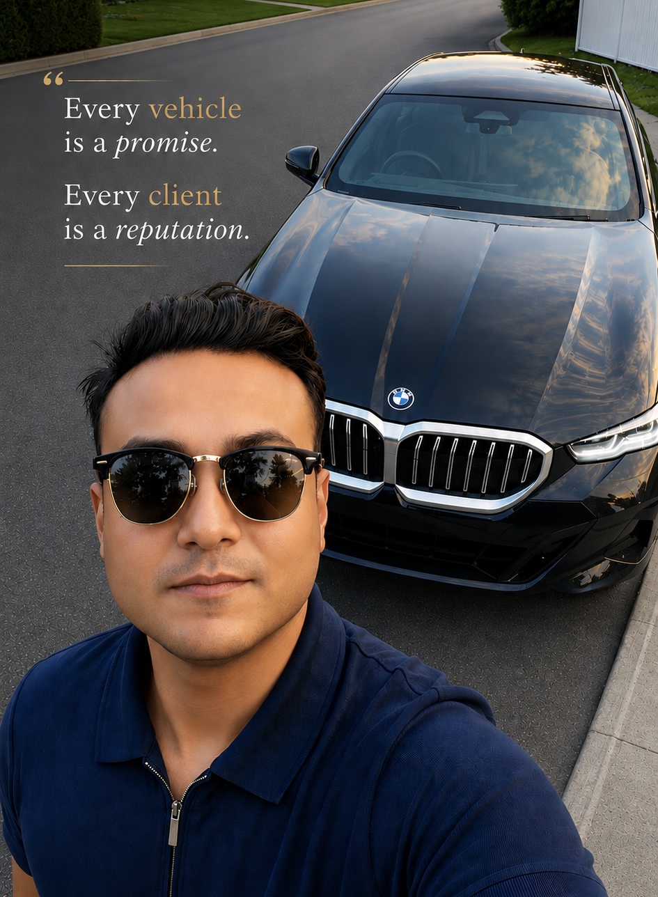 A A M Ismail Emon, founder and Managing Director of Executive Services, beside a black executive sedan